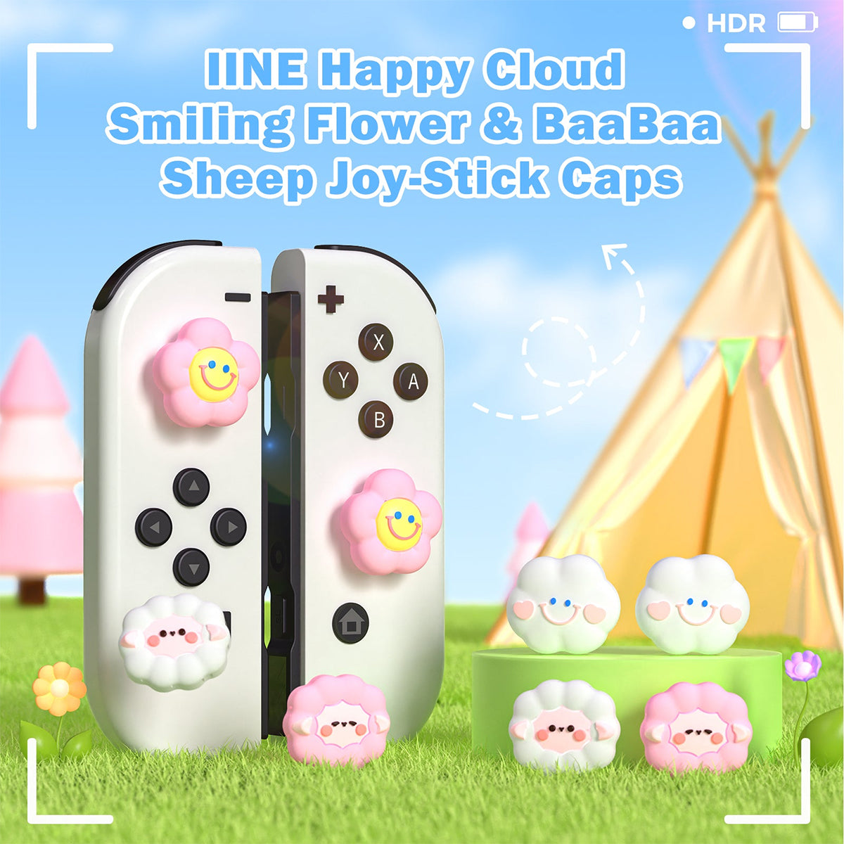 IINE Happy Cloud Smiling Flower Silicone Joy-Stick Caps for Switch Joy-Con (L1015)