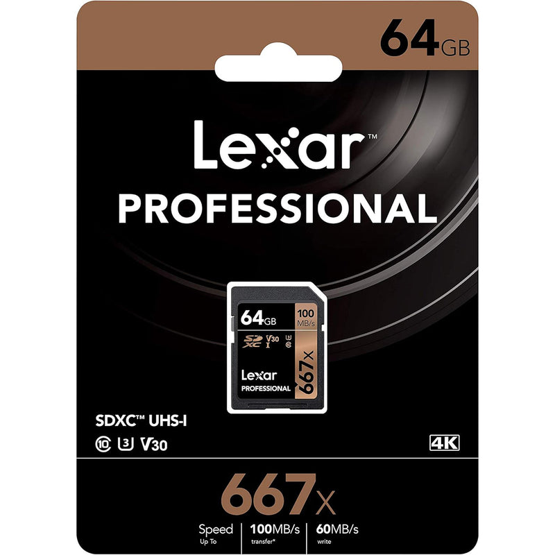 Lexar Professional 667x 64GB SDXC UHS-I C10 U3 V30 100MB/s Read SD Card (LSD0667064G-BNNNG)
