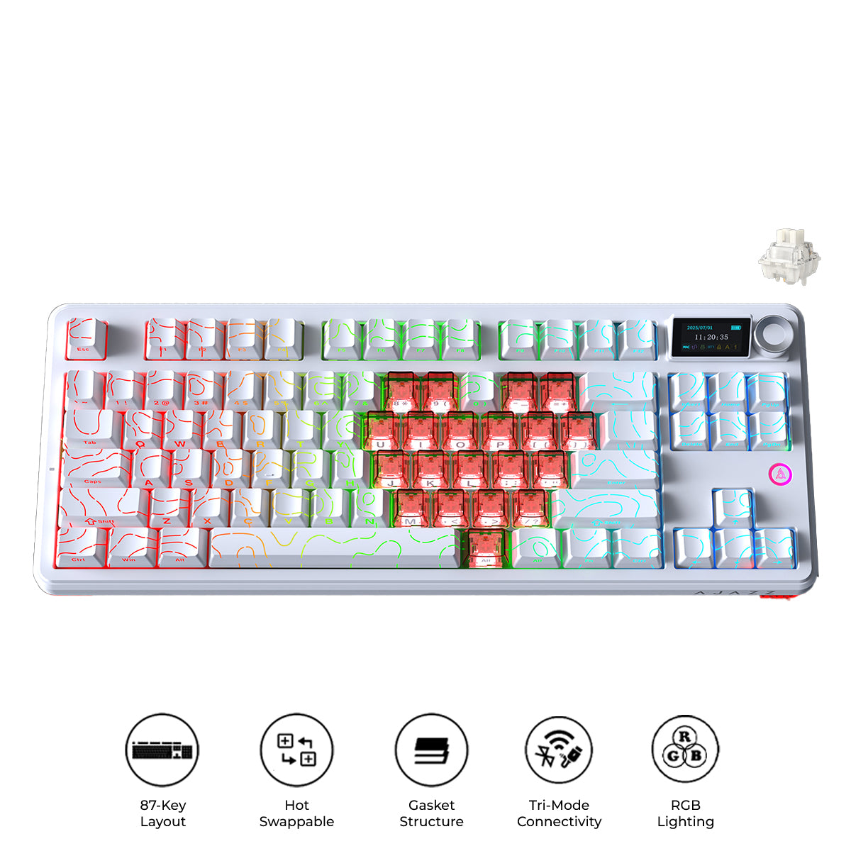 Ajazz MK87 RGB 87 Keys Hot-Swappable Mechanical Keyboard (Contour Line White) (Litchi Switch)
