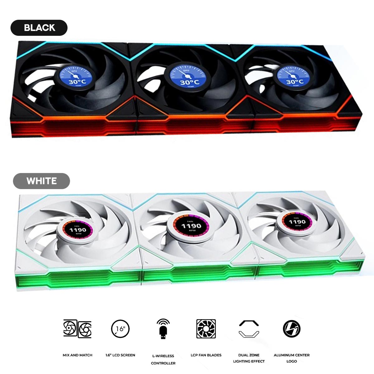 Lian Li Uni Fan TL Wireless LCD 120mm Revolutionary ARGB Triple Fan 