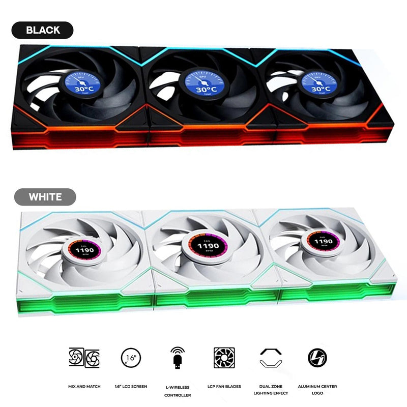 Lian Li Uni Fan TL Wireless LCD 120mm Revolutionary ARGB Triple Fan 