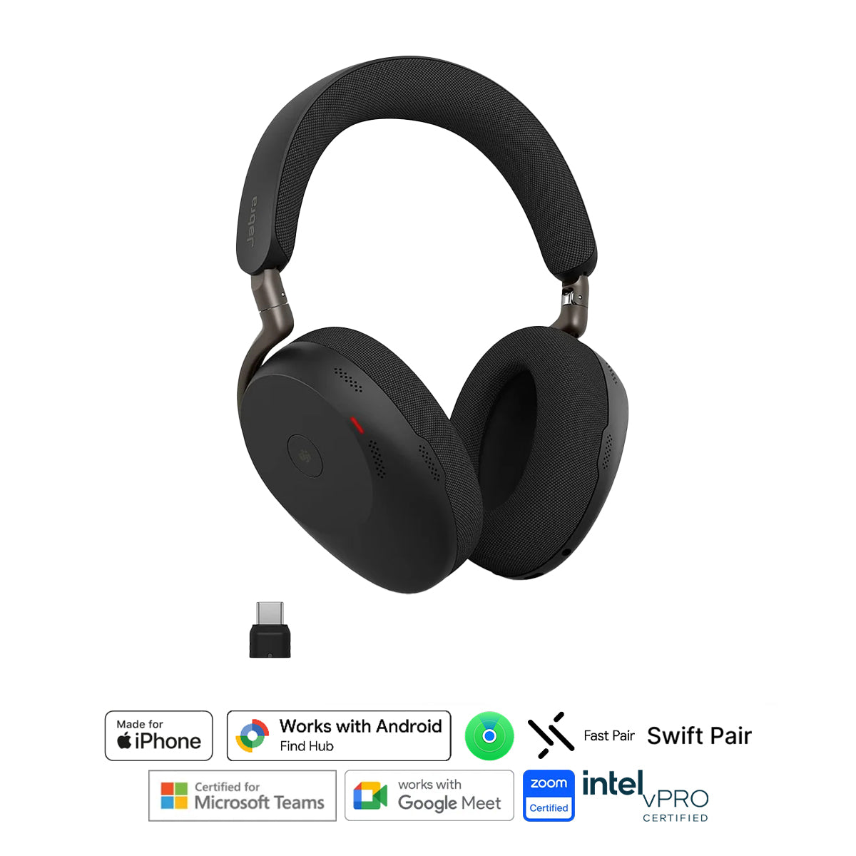 Jabra Evolve3 85 MS Link390c USB-C Wireless Headset with Dongle (Black)