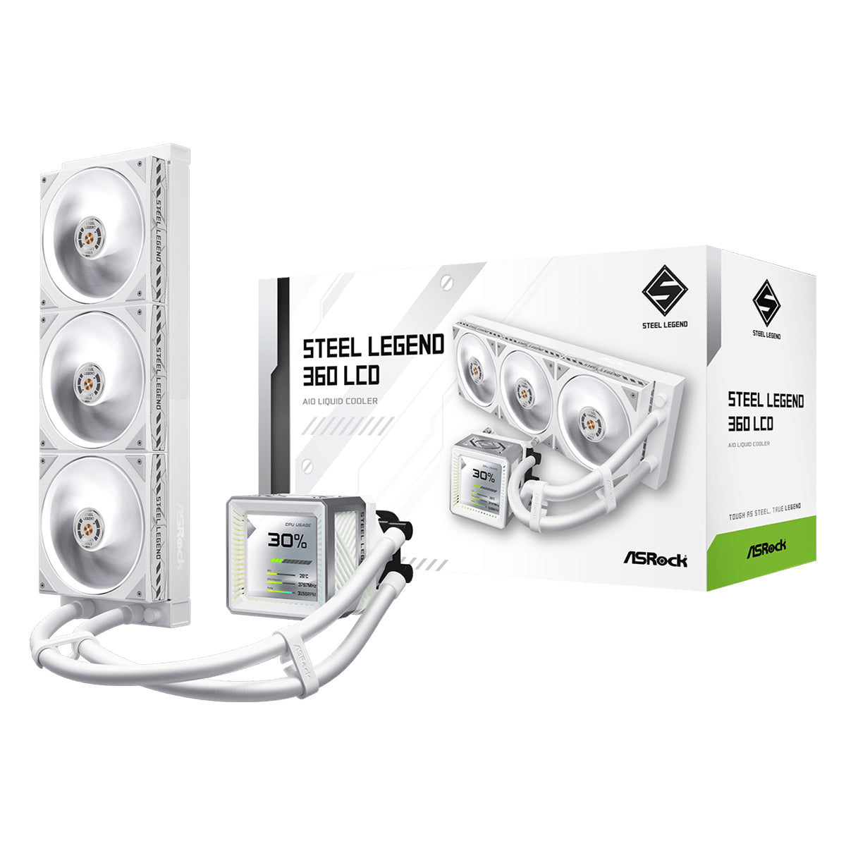 ASRock Steel Legend 360 LCD AIO Liquid Cooler (White)