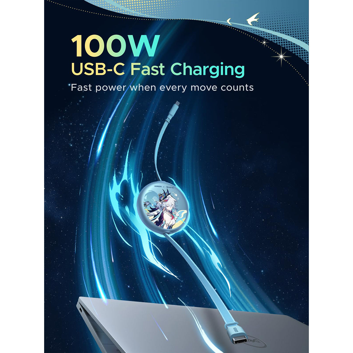 Ugreen x Honkai: Star Rail USB-C to USB-C 100W PD Fast Charging Retractable Cable - 1m
