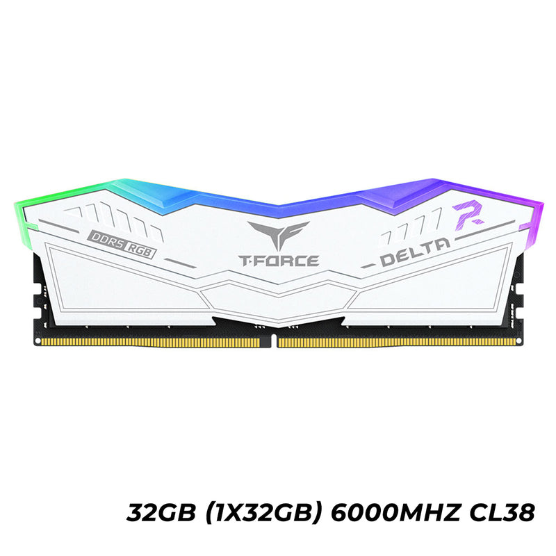 TeamGroup T-Force Delta RGB DDR5 32GB (1x32GB) 6000MHz CL38 Gaming Desktop Memory (White, Black)