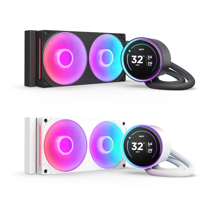 NZXT Kraken Elite 240 RGB 240mm AIO Liquid Cooler with IPS LCD & RGB Core Single-Frame Fan (Black, White) (RL-KR24E-B2, RL-KR24E-W2)
