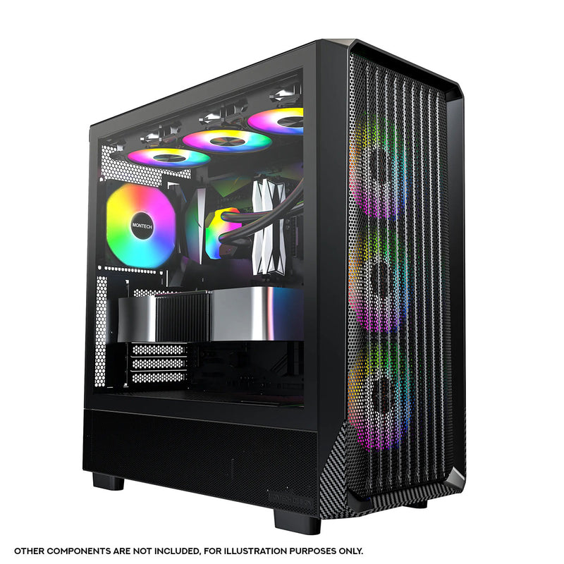 Montech X5 ATX Mid-Tower Carbon Fiber Print TG Side Panel & Mesh Front PC Case | DataBlitz