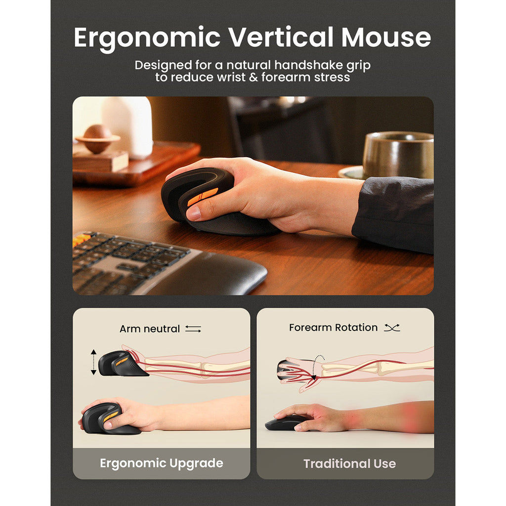 ProtoArc EM11 NL Rechargeable Multi-Device Ergonomic Vertical Mouse ...