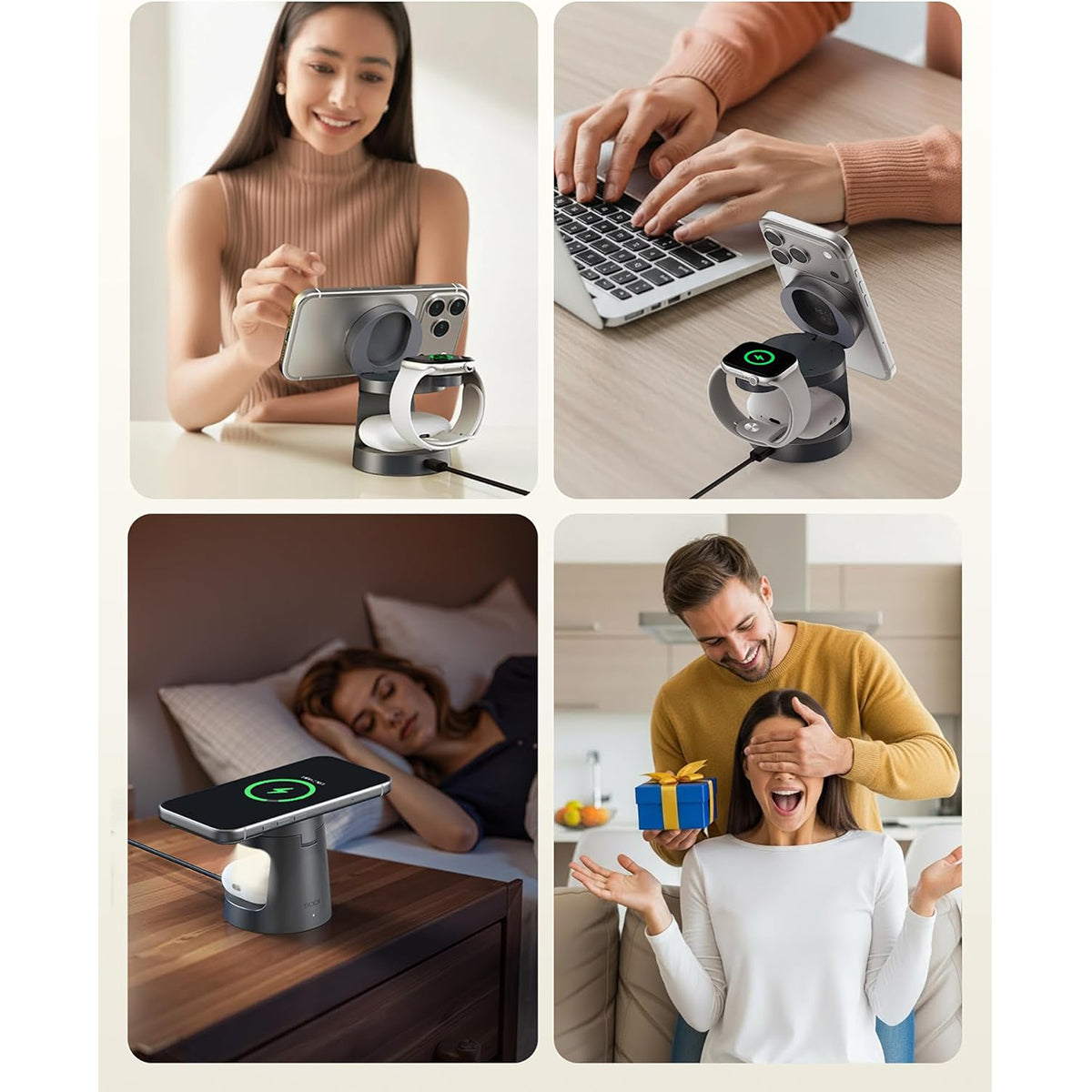 SODI W108A Qi2.2 Fast 25W 3-in-1 Wireless Charging Station with Night Light (Grey)