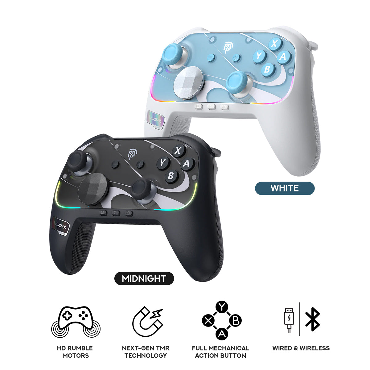 EasySMX S10 Gaming Controller with TMR Sticks, HD Rumble, Swappable D-pad