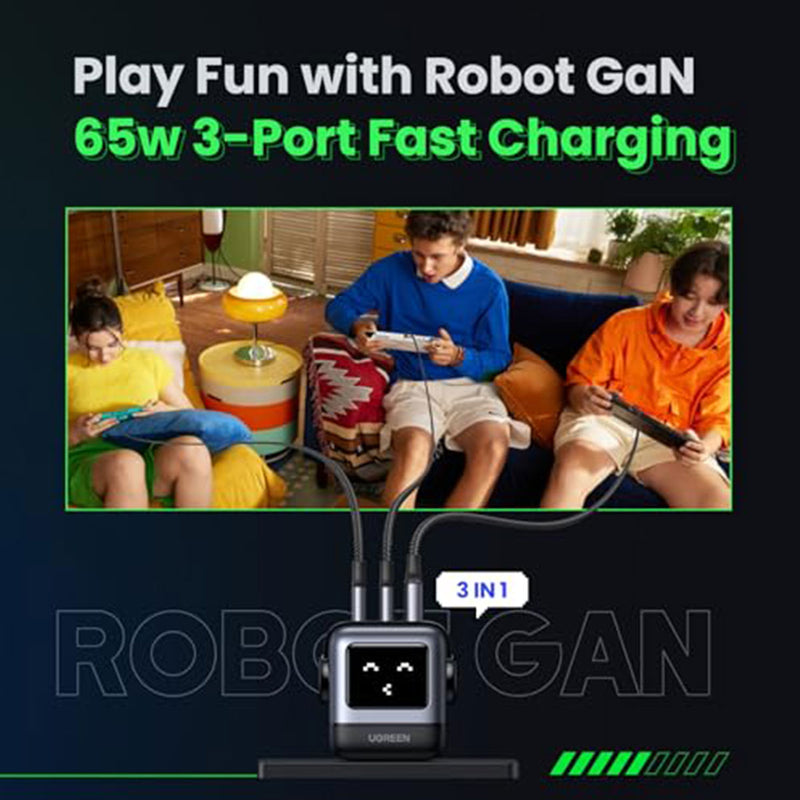 UGreen Mini Robot 65W 3-Port PD GAN Fast Charger (Space Grey)