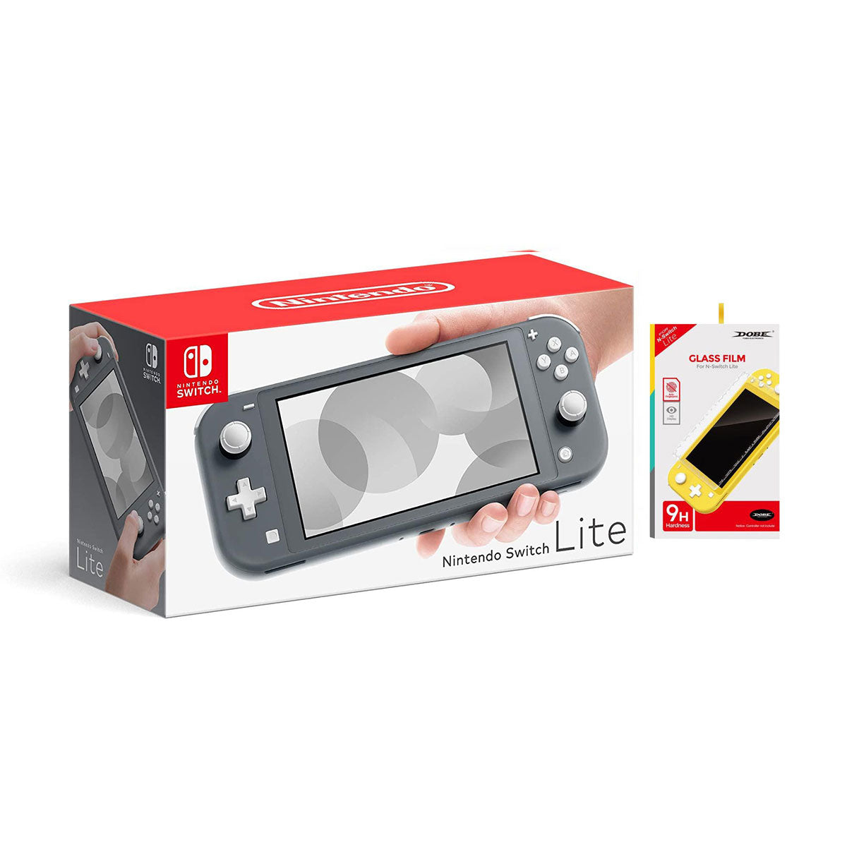 Nintendo Switch Lite Console Gray + Dobe NSW Glass Film (TNS-19118A) Bundle