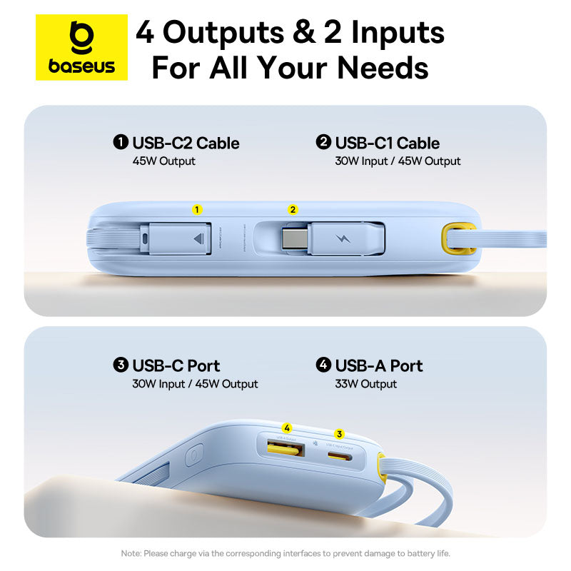 Baseus QPow 3 Digital Display Fast-Charging Power Bank with 2 Built-in USB-C Cable 10000mAh 45W