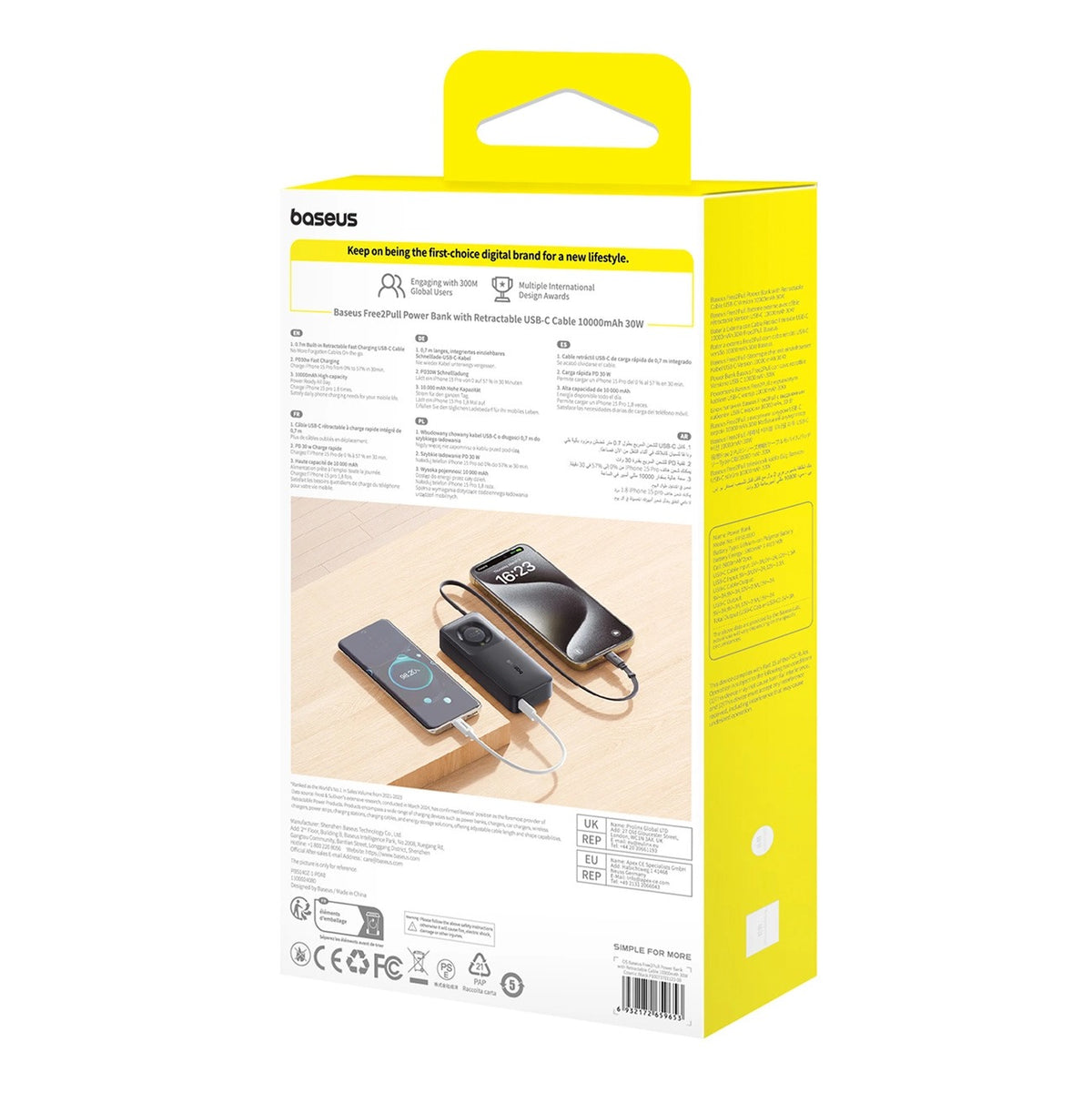 Baseus Free2Pull Power Bank 10000mAh 30W with Retractable USB-C Cable
