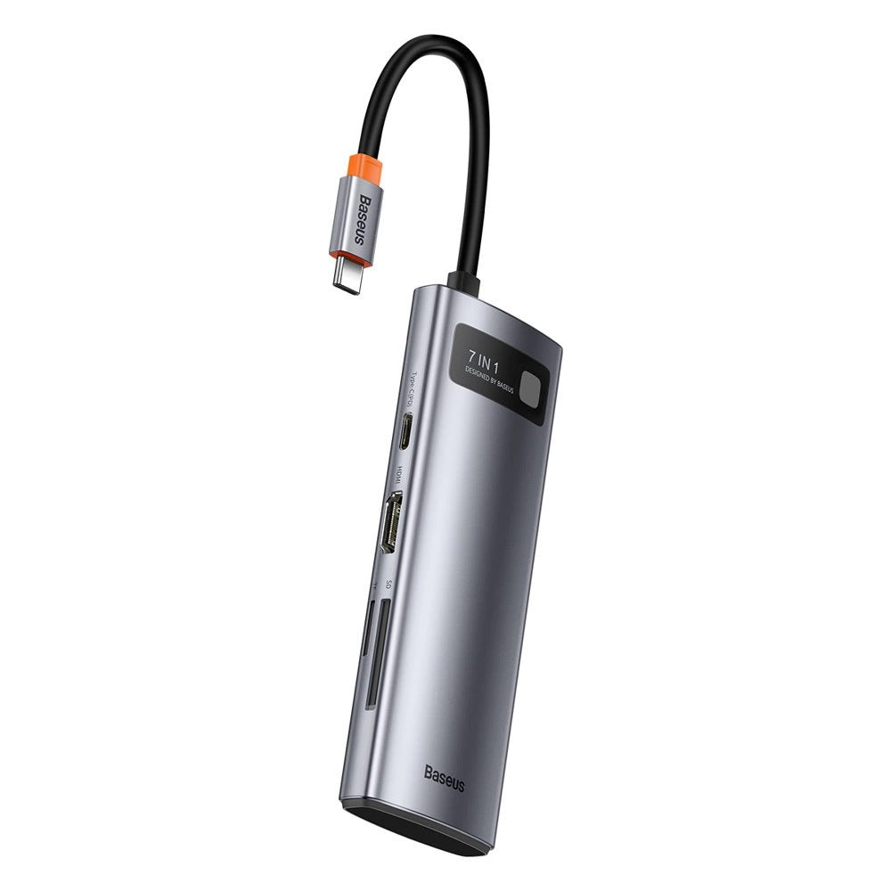 Baseus Metal Gleam Series 7-Port Hub Type-C To Type C + HDMI + 2xUSB 3.0 + PD + SD/TF (Grey)