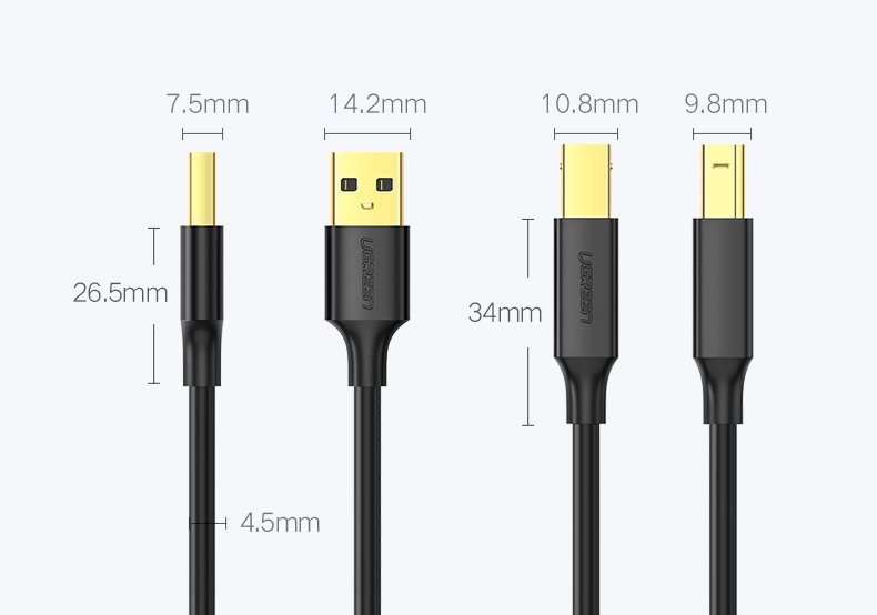 UGreen USB 2.0 AM To BM Print Cable 1.5m (Black) (US135/10350)