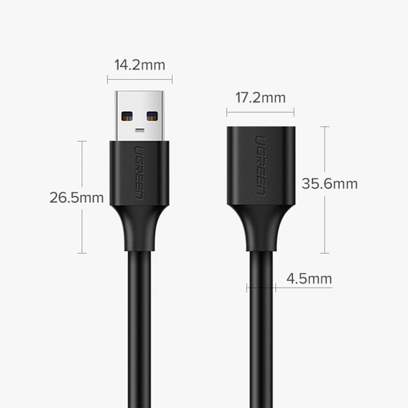 UGreen USB 2.0 A Male To Female Extension Cable - 5M (Black) (US103/10318)