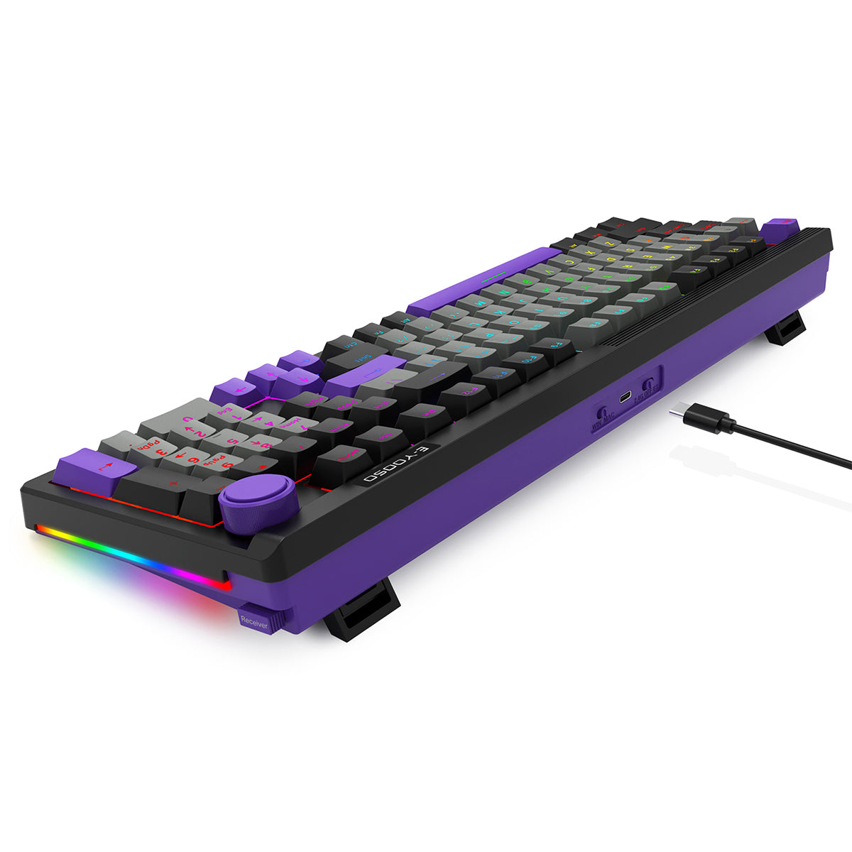 E-Yooso Z-101 RGB 101 Keys Tri-Mode Hot-Swappable Mechanical Keyboard Grey/Black/Purple