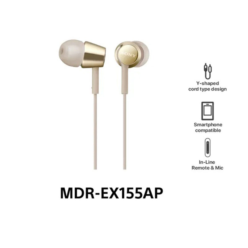 Sony MDR-EX155AP/N Wired In-Ear Headphones | 9mm Noise Isolation (Gold)