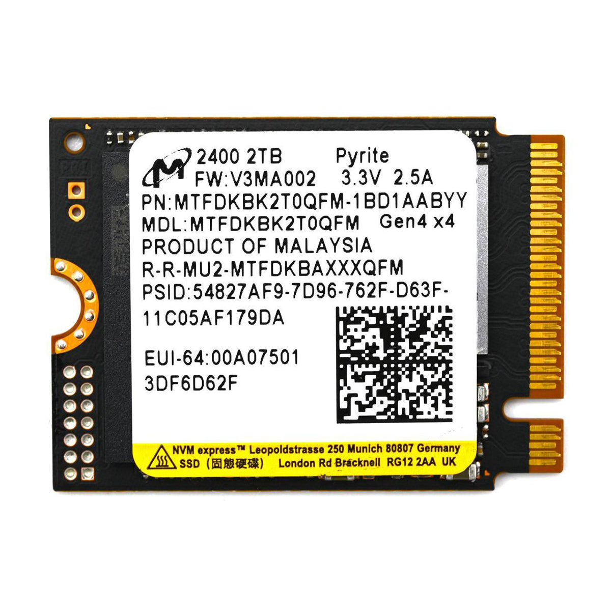 Micron 2400 2TB NVME M.2 2230 SSD (MTFDKBK2T0QFM-1BD1AABYYR)