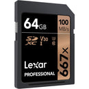 Lexar Professional 667x 64GB SDXC UHS-I C10 U3 V30 100MB/s Read SD Card (LSD0667064G-BNNNG)