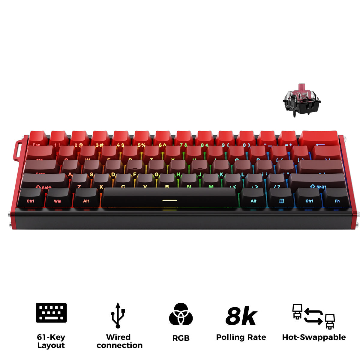 Ajazz ALUX60 RGB Wired 61-Keys Aluminum CNC Case Hot-Swappable Mechanical Keyboard (Gradient Side Engraving Lucky Strike) (Ketai Newcomer Magnetic Switch)