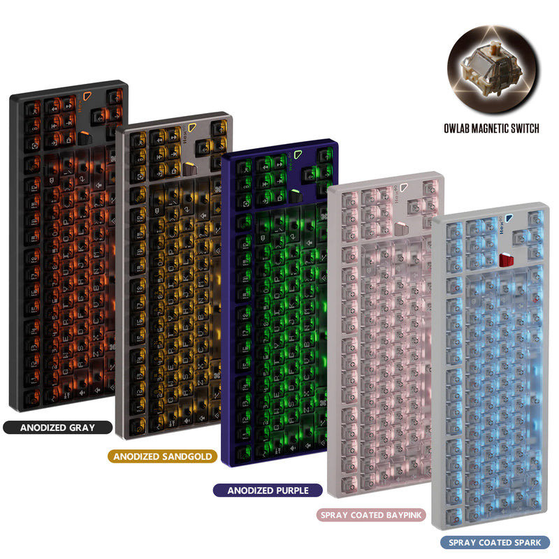 ATK x QK Hex80 RGB Wired 88 Keys Gasket Mount Aluminum CNC Case Hot-Swappable Mechanical Keyboard (Ti OWLAB Switch) (Anodized Grey, Anodized Purple, Anodized Sandgold, Spray Coated Babypink, Spray Coated Spark)