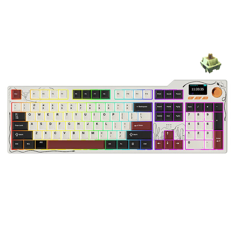 Ajazz AK35I V4 RGB Tri-Mode 100% 104-Keys Gasket-mounted Hot-Swappable Mechanical Keyboard (Black/Cream/Red) (Avocado Switch)