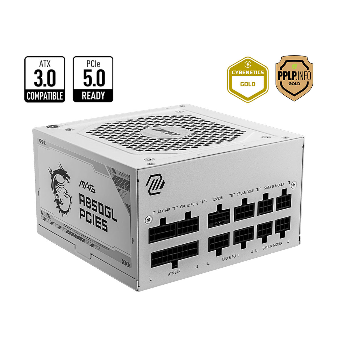 MSI MAG A850GL PCIe 5.0 850W 80+ Gold Gen 5 ATX 3.0 Full Modular Power Supply (White)
