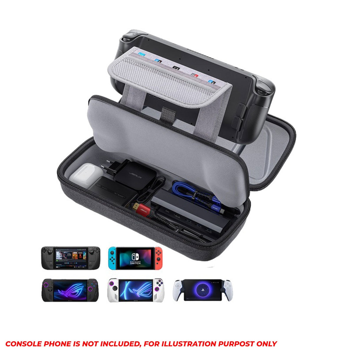 JSAUX Protective Carrying Case for Steam Deck/ Steam Deck OLED/ ROG Ally/ ROG Ally X/ Playstation Portal (Grey) (BG0106X)