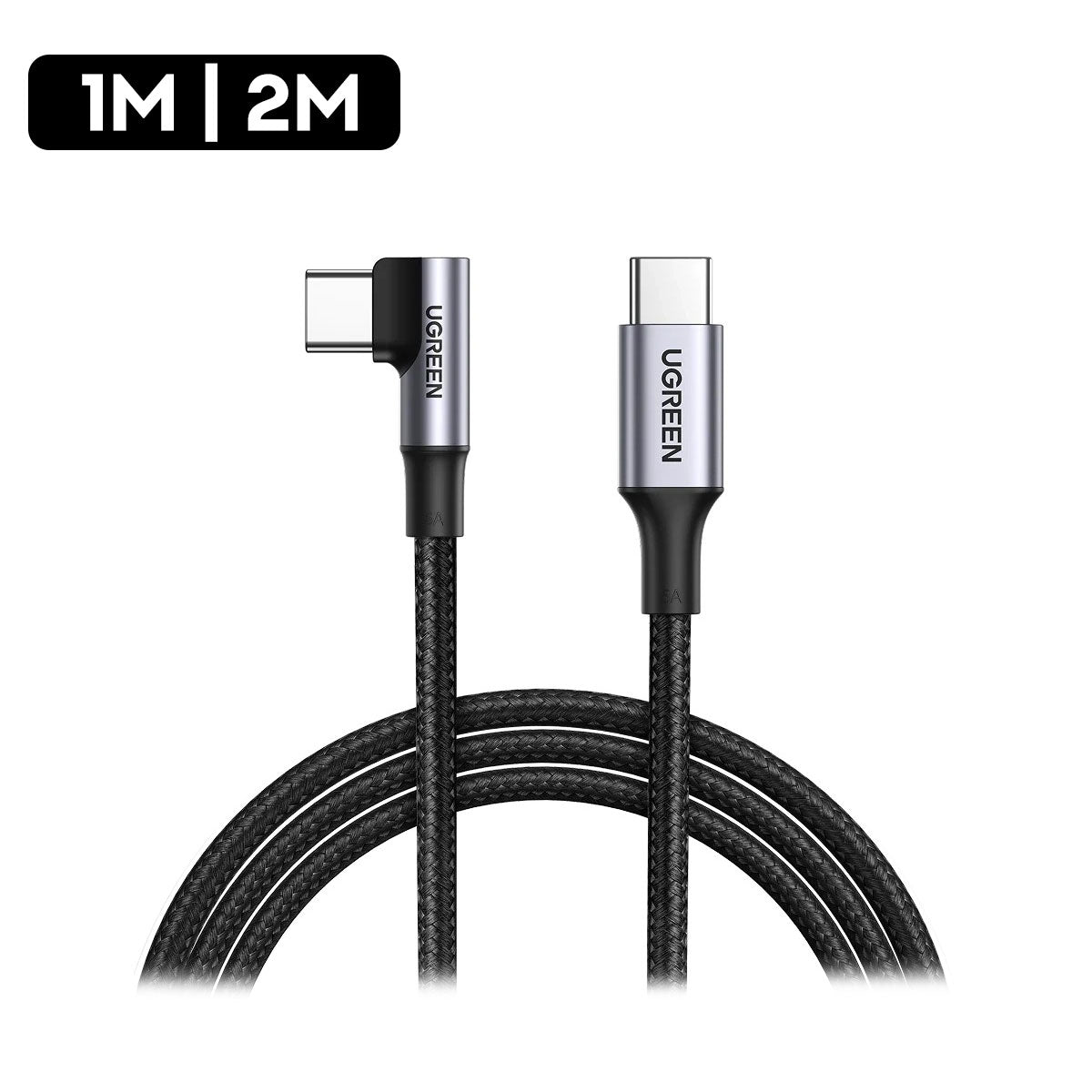 Ugreen USB-C 2.0 Male To Angled USB-C 2.0 Male 5A Data Cable - (Black)