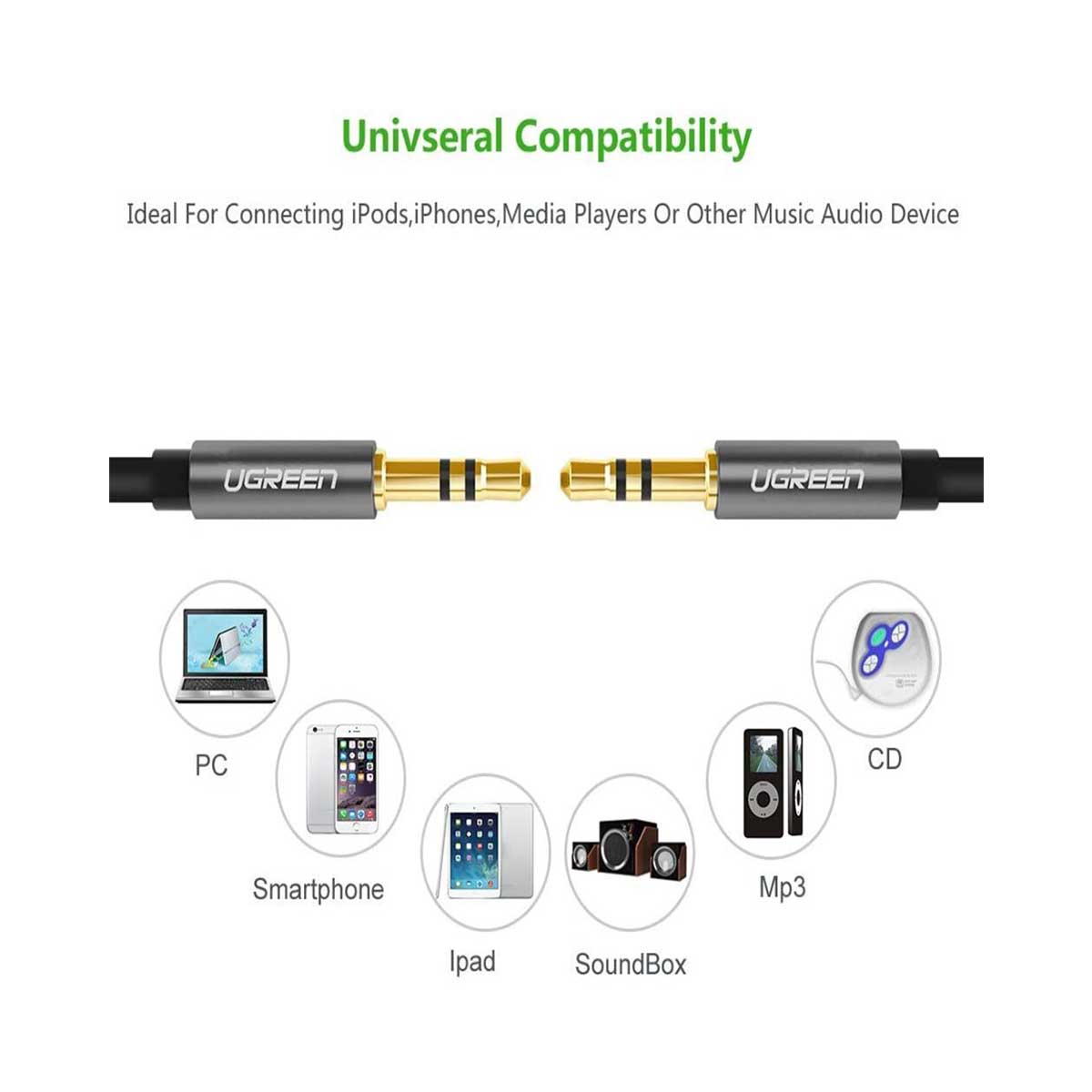 UGreen 3.5mm Male To Male Round Cable 2m (Black) (AV119/10735)