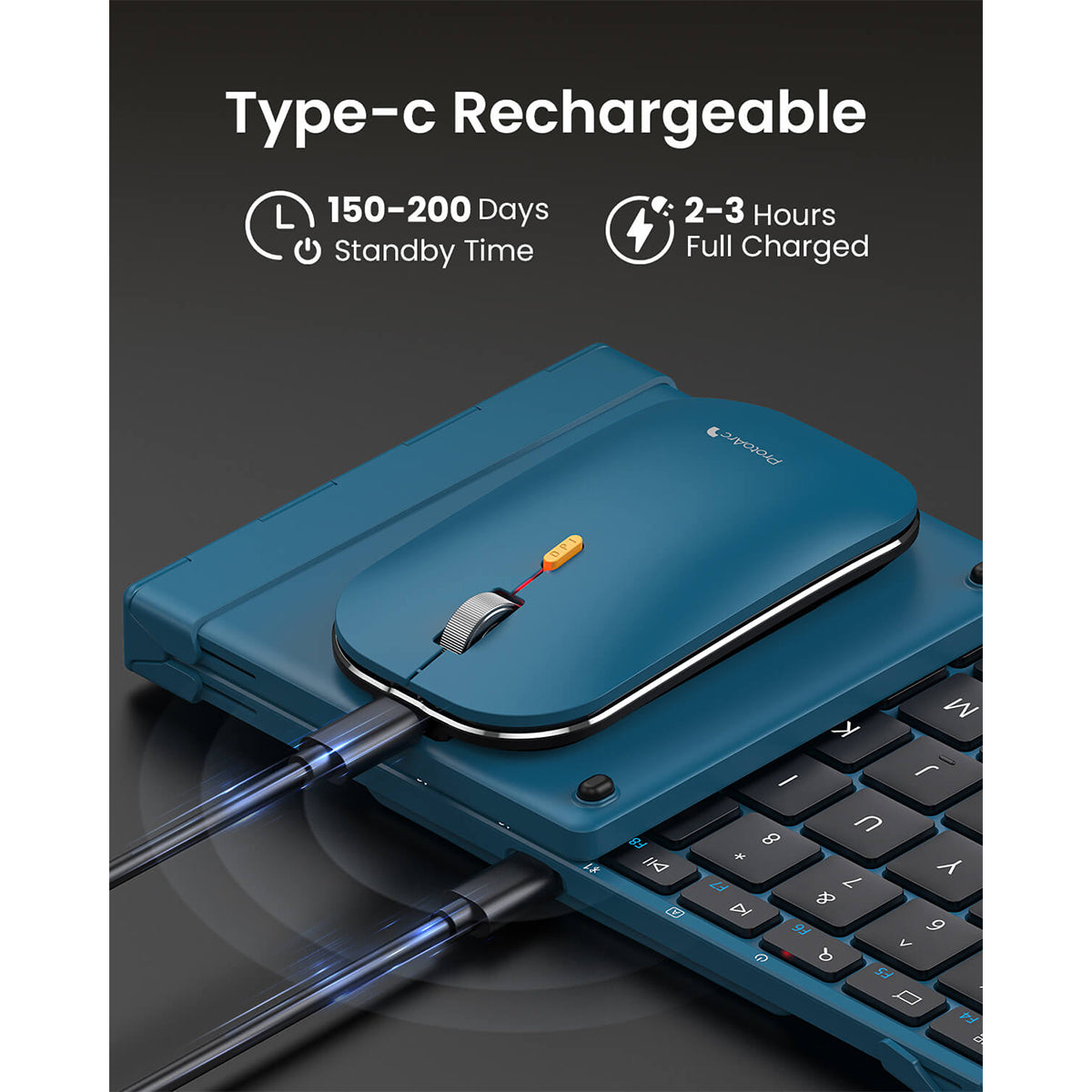 ProtoArc XKM01 Foldable Full-Size Wireless Keyboard and Mouse Combo (Blue/Black) (CP014040)