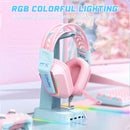 Onikuma X13 RGB Colorful Lighting Wired Gaming Headset with Noise Cancelling Microphone (Pink)