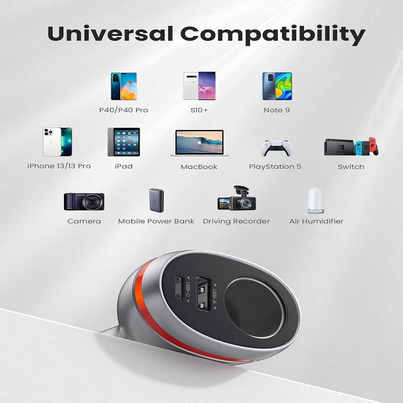 UGreen QC + PD 20W Car Charger With Extended Socket (CD204/60712)