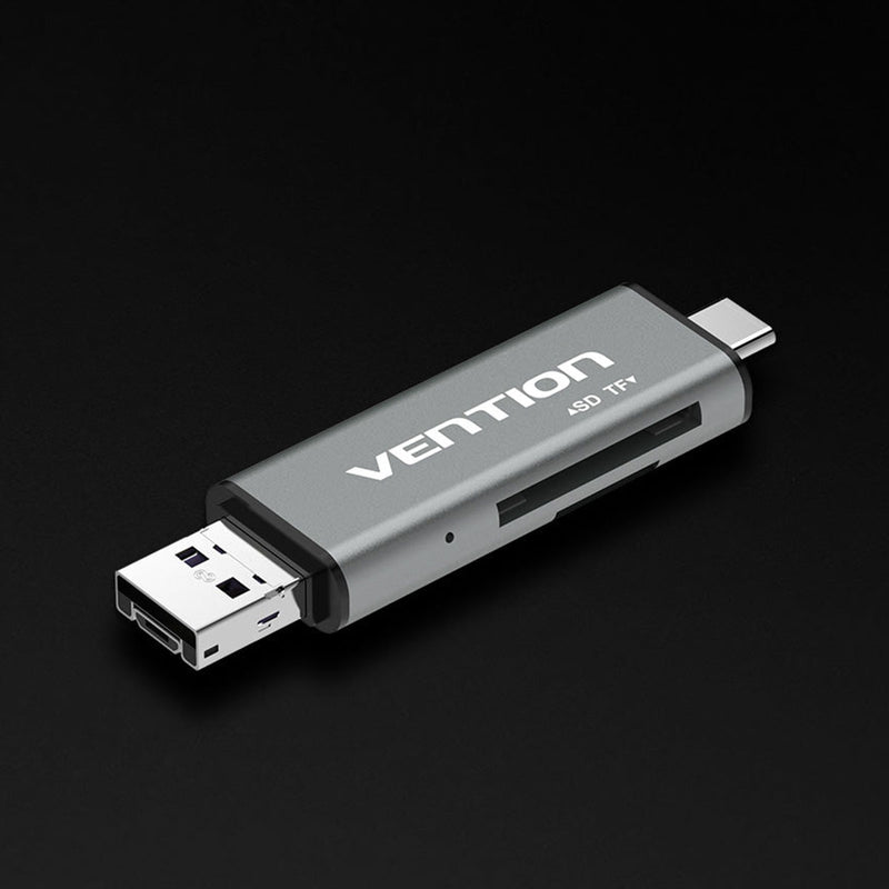 Vention USB 2.0 Multi-function Card Reader - USB-C + USB 2.0 + Micro-B + TF + SD (Gray) (CCJH0)