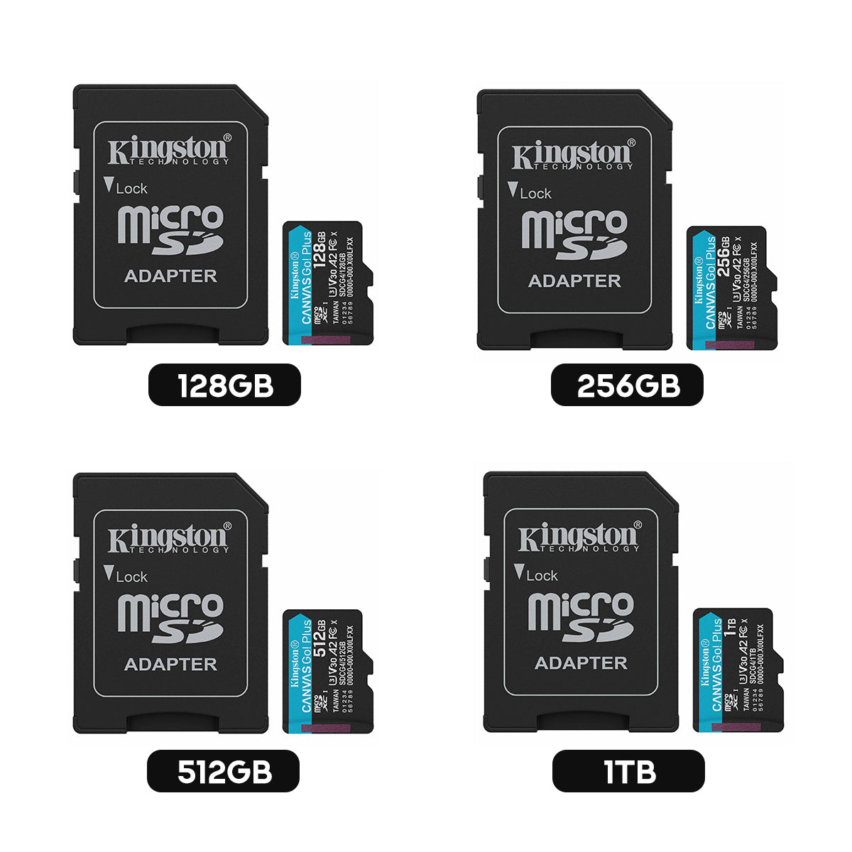Kingston Canvas Go! Plus C10 UHS-I U3 V30 A2 200MB/s Read microSD Memory Card with SD Adapter
