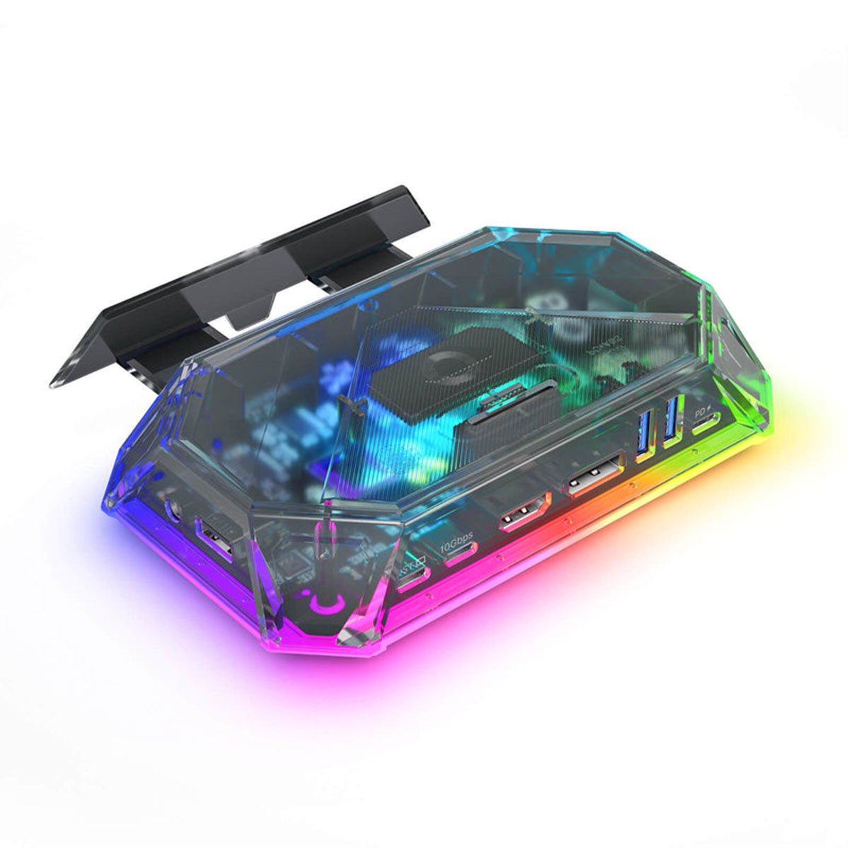 JSAUX 12-Port RGB Docking Station Pro for Steam Deck/ Steam Deck OLED/ ROG Ally/ ROG Ally X/ Legion Go/ MSI Claw (Clear Black, Clear Purple) (HB1201S)