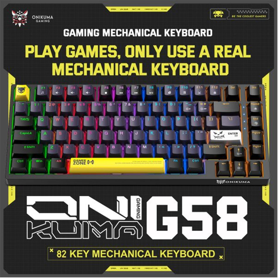 Onikuma G58 82-Key RGB Wired Hot-Swappable Mechanical Keyboard (Black, White) (Tea Axis Switch)