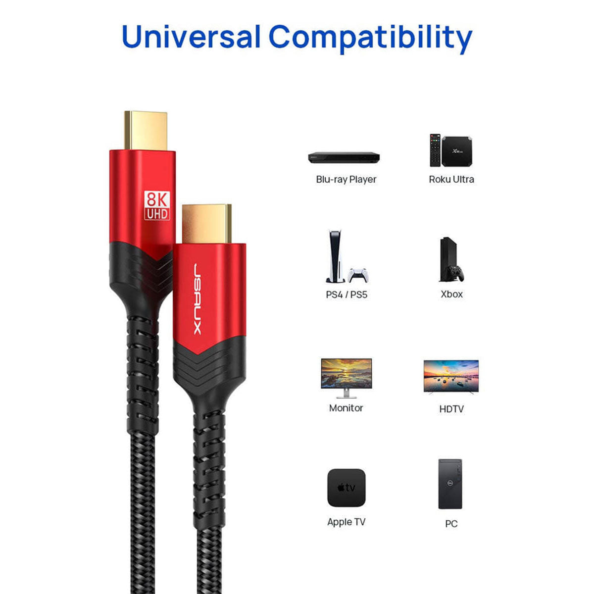 JSAUX 8K 60Hz HDMI Cable 3M 1-Pack (Red) (CV0011)