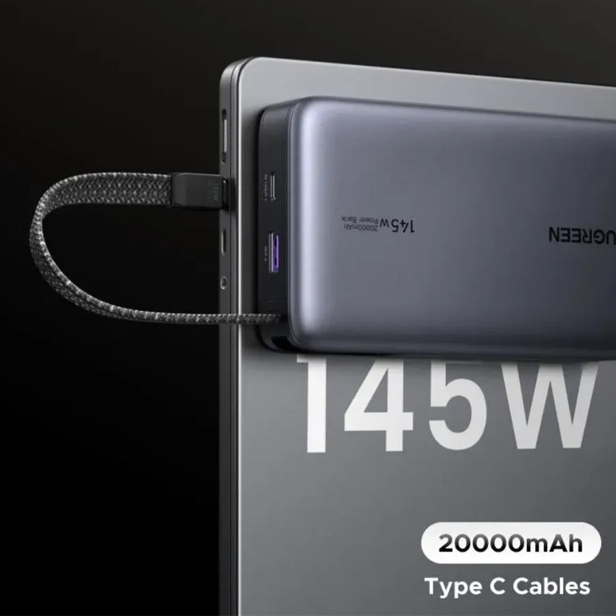 Ugreen 20000mAh 145W Power Bank with Built-in Cable (Space Grey) (PB551/55992B)
