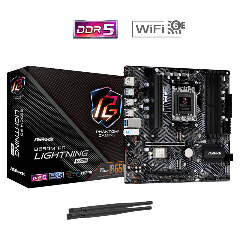 Asrock B650M PG Lightning Wifi DDR5 Phantom Gaming AM5 Motherboard