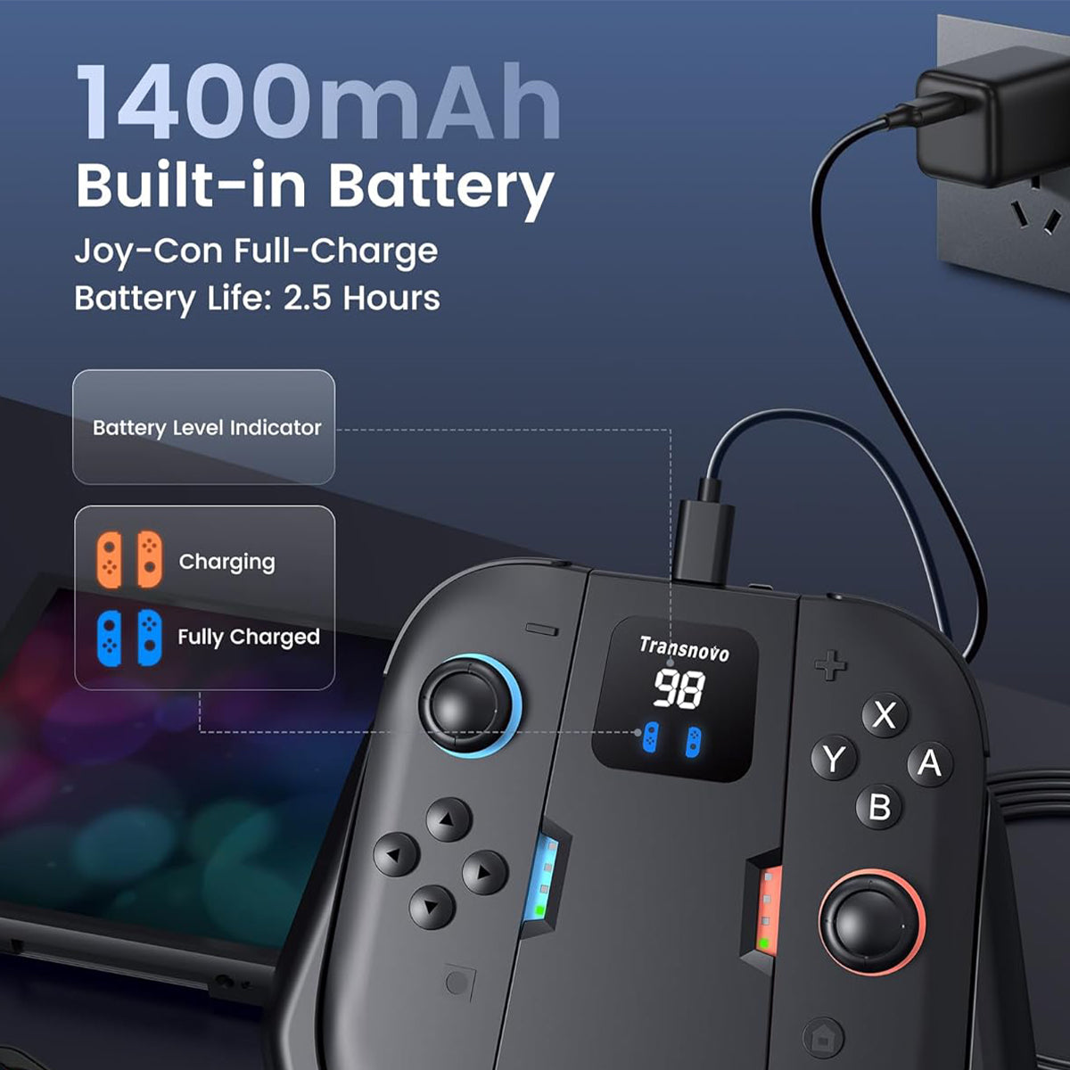Transnovo 1400mAh Charging Grip for Nintendo Switch 2 (Black) (NS2-CG08)
