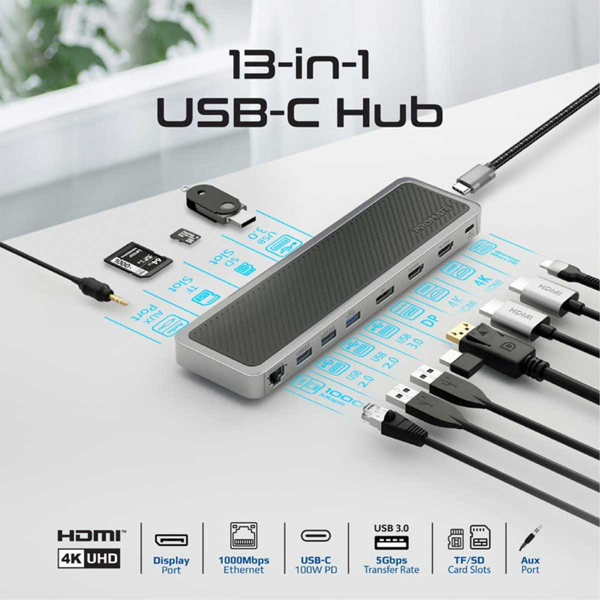 Promate APEXHUB-MST 13-IN-1 Triple Display Multi-Port USB-C Docking Station