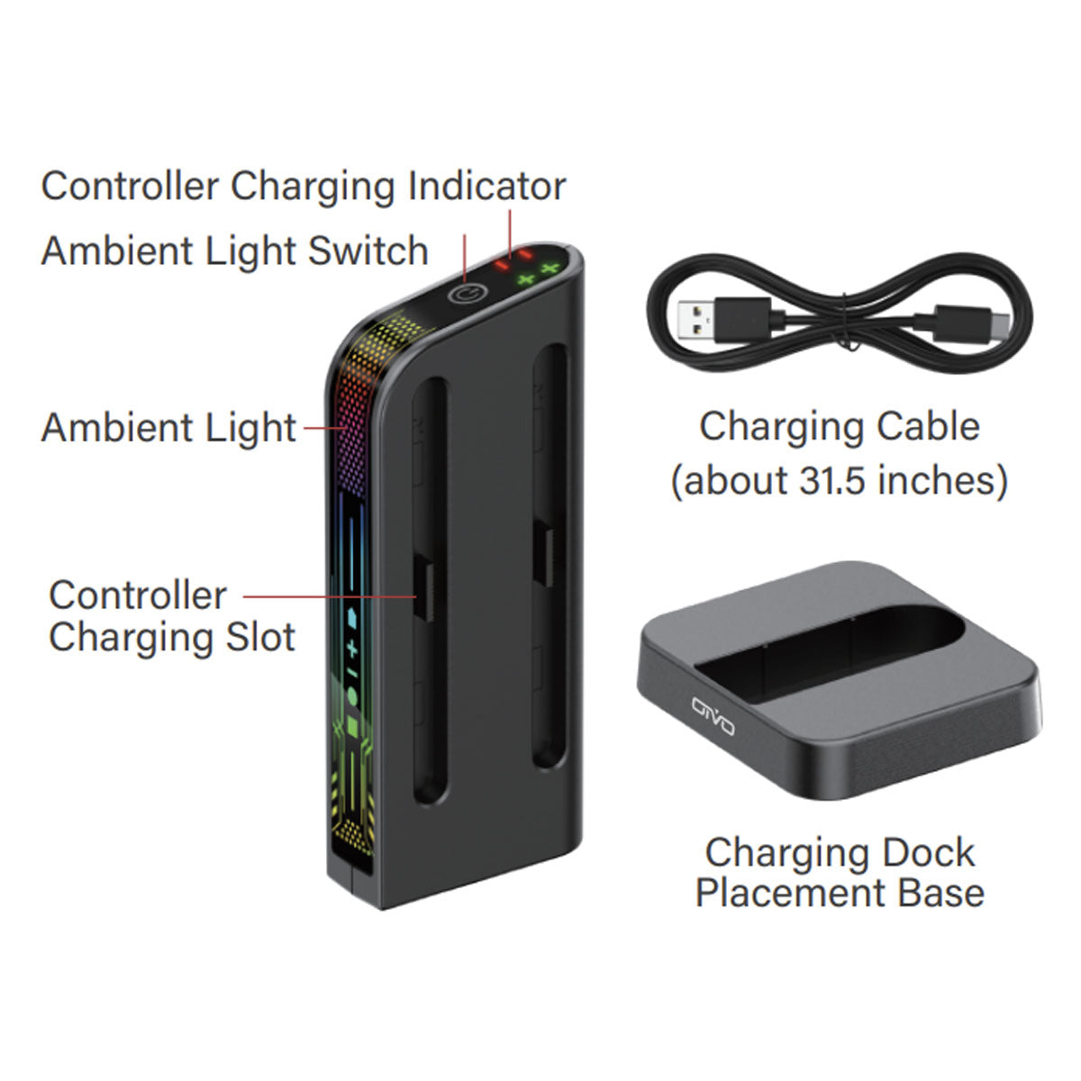 OIVO Controller Charging Dock for Nintendo Switch 2 (Black) (IV-SW207)