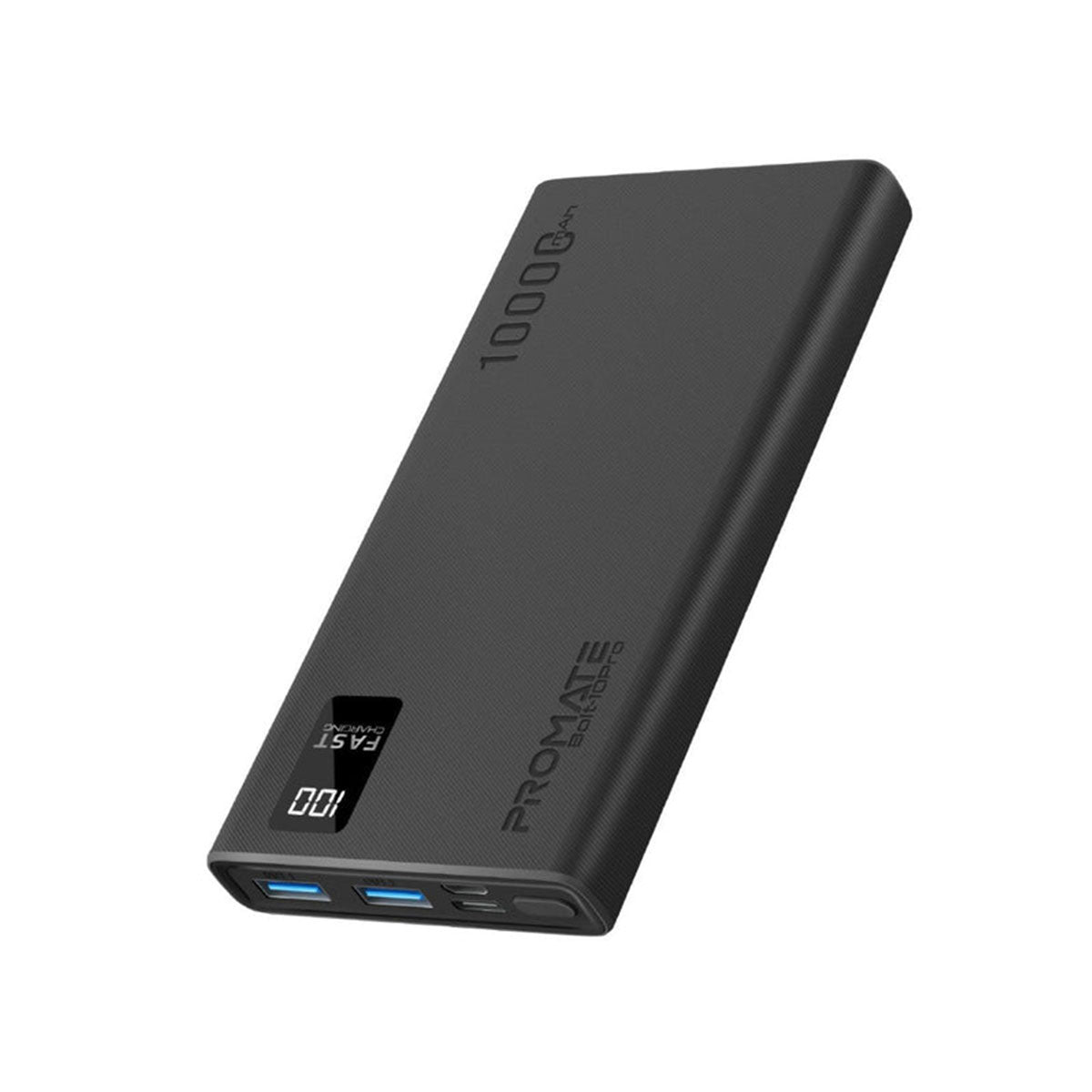 Promate PRO Dual USB-A USB-C Output Smart Super Charging Super Slim Power Bank Black