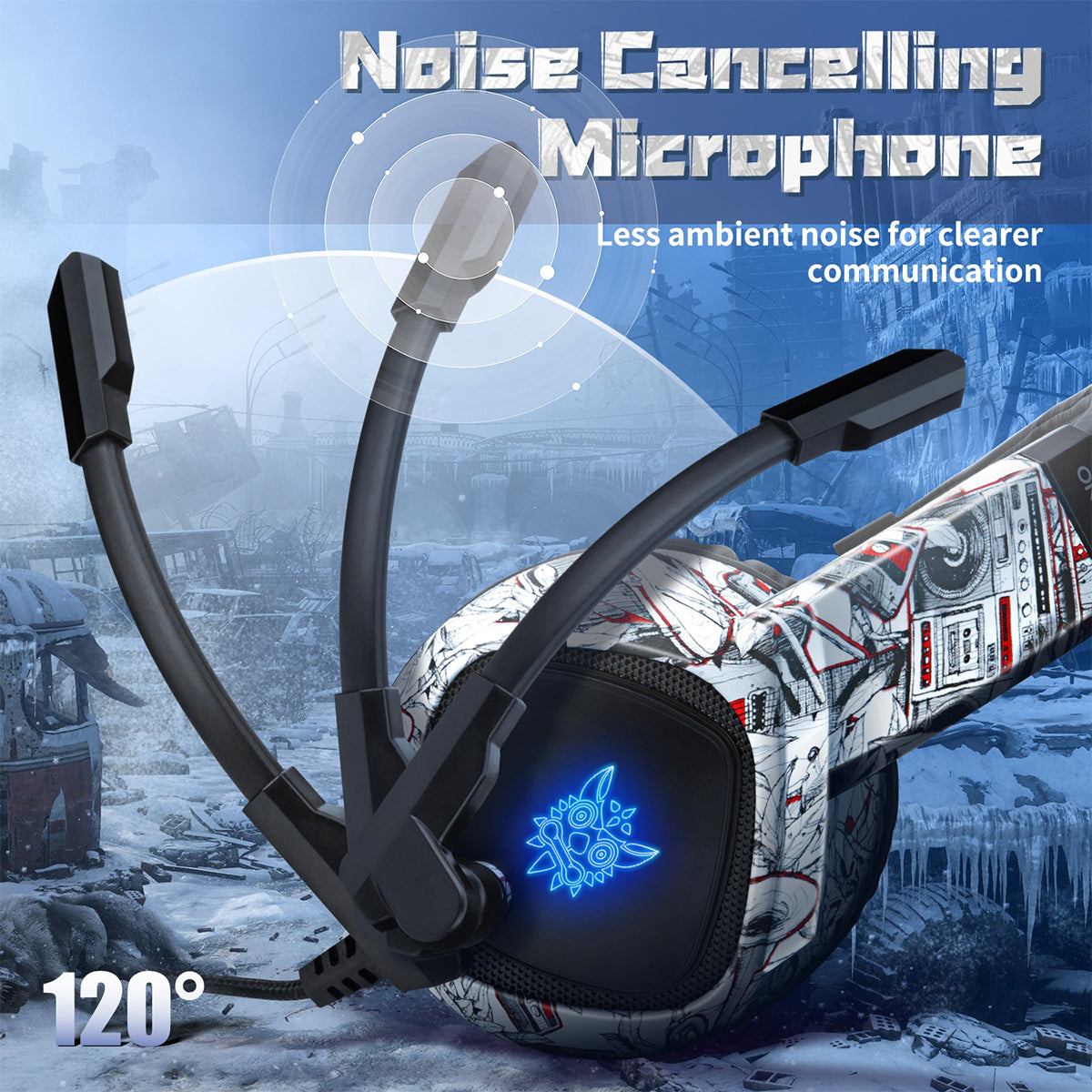 Onikuma K19 Professional Gaming Headset with RGB Led Backlight (Camo Grey, Camo White)
