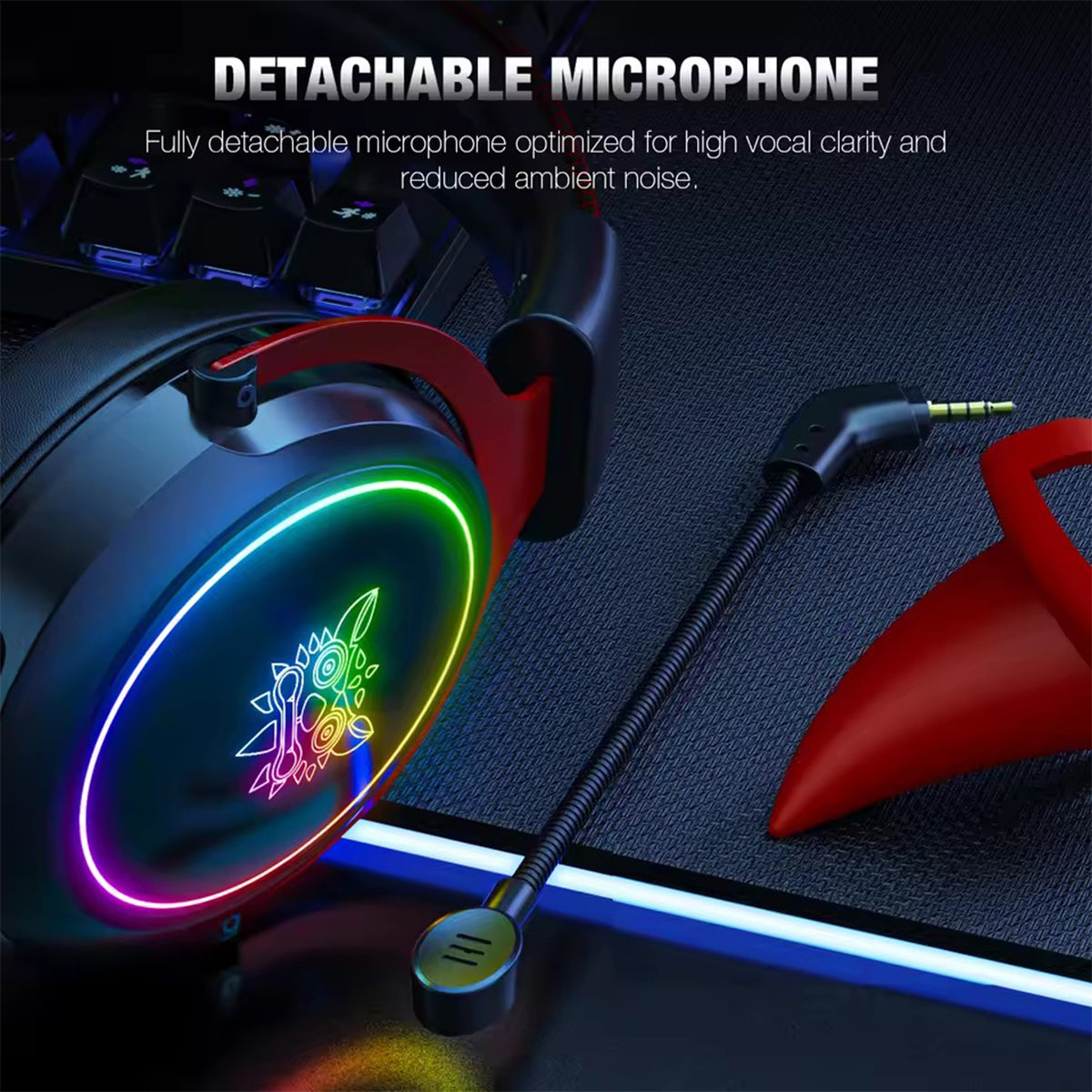 Onikuma X10 Ox Horn RGB Wired Professional Gaming Headset with Noise Cancellation Microphone (Black Red)