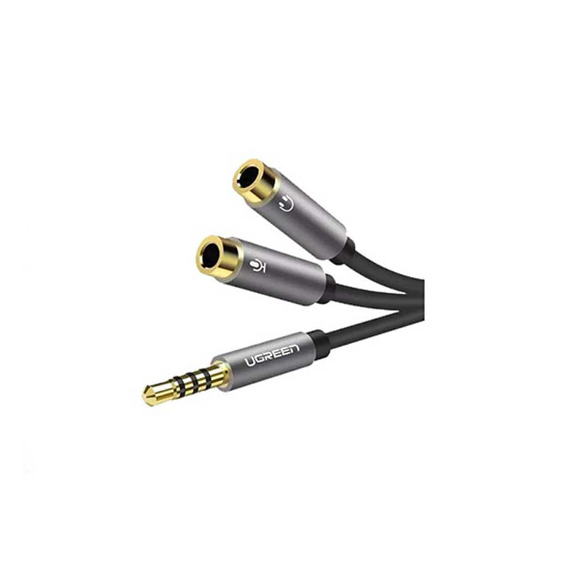 UGreen 3.5mm Male To Dual 3.5mm Female Audio Cable Aluminum Case - 20cm (Black) (AV141/30619)