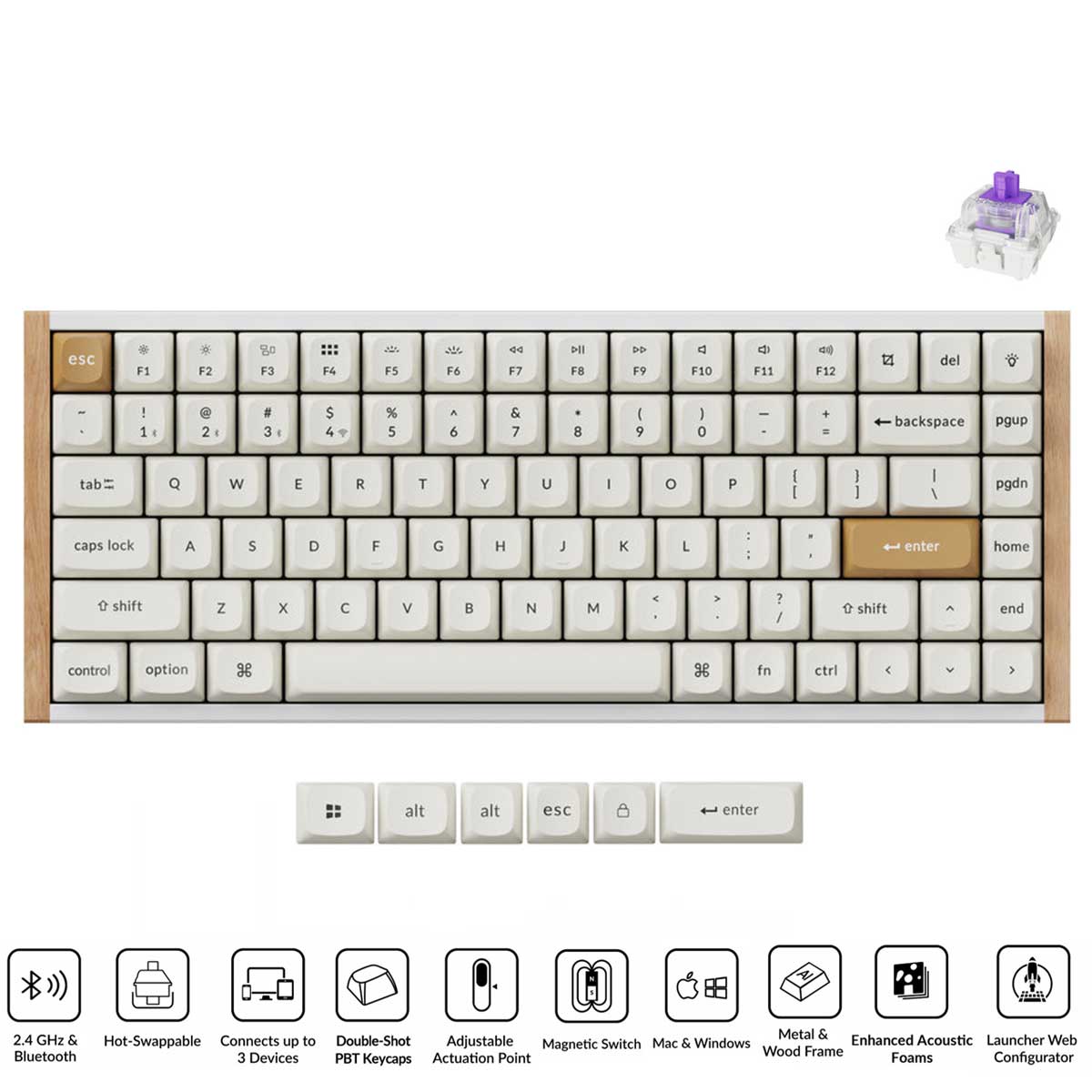 Keychron K2 HE Special Ed. Hot-Swappable RGB Backlight 75% Wireless Magnetic Switch Custom Keyboard - White (Gateron Double-Rail Magnetic Nebula Switch) (K2H-Q1)